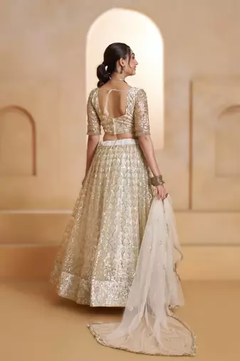OFF WHITE Designer Butterfly Net Lehenga Choli with Fancy Lace Dupatta