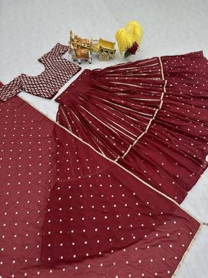 RED Elegant Pure Star Georgette Embroidered Choli Lehenga Set with Heavy Sequence Work & Dupatta 4