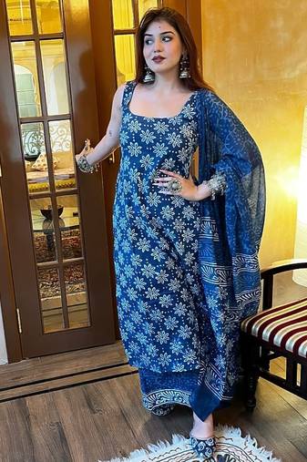 Navy blue printed kurta set