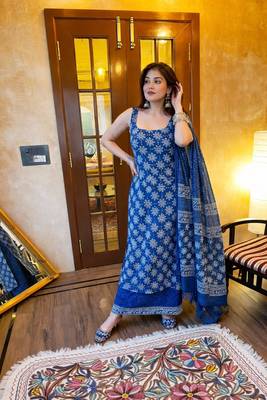 Navy blue printed kurta set 3