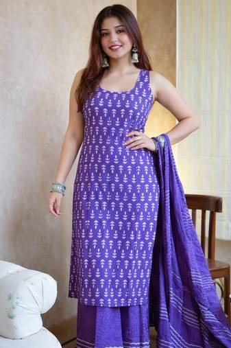 Purple printed kurta with palazzo & dupatta