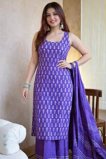 Purple printed kurta with palazzo & dupatta