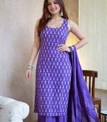 Purple printed kurta with palazzo & dupatta