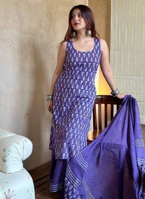 Purple printed kurta with palazzo & dupatta 3