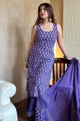 Purple printed kurta with palazzo & dupatta
