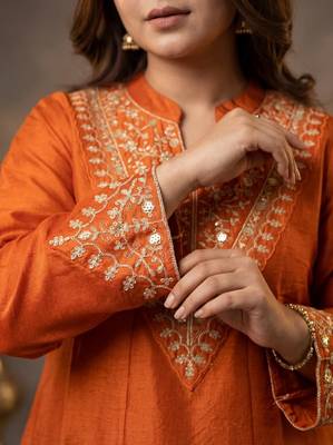 Orange embroidered kurta palazzo set 2