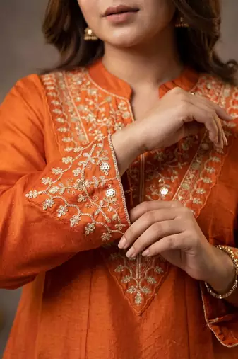 Orange embroidered kurta palazzo set