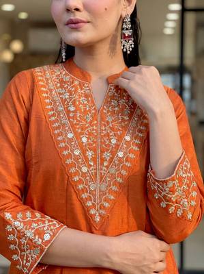 Orange embroidered kurta palazzo set 3
