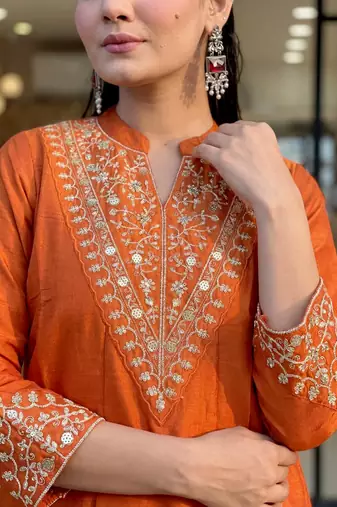 Orange embroidered kurta palazzo set