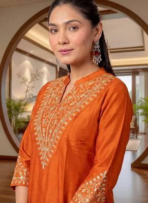Orange embroidered kurta palazzo set 4