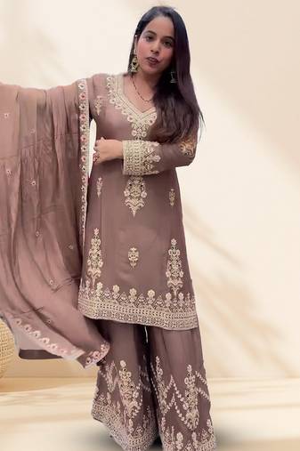 Brown embroidered kurta set