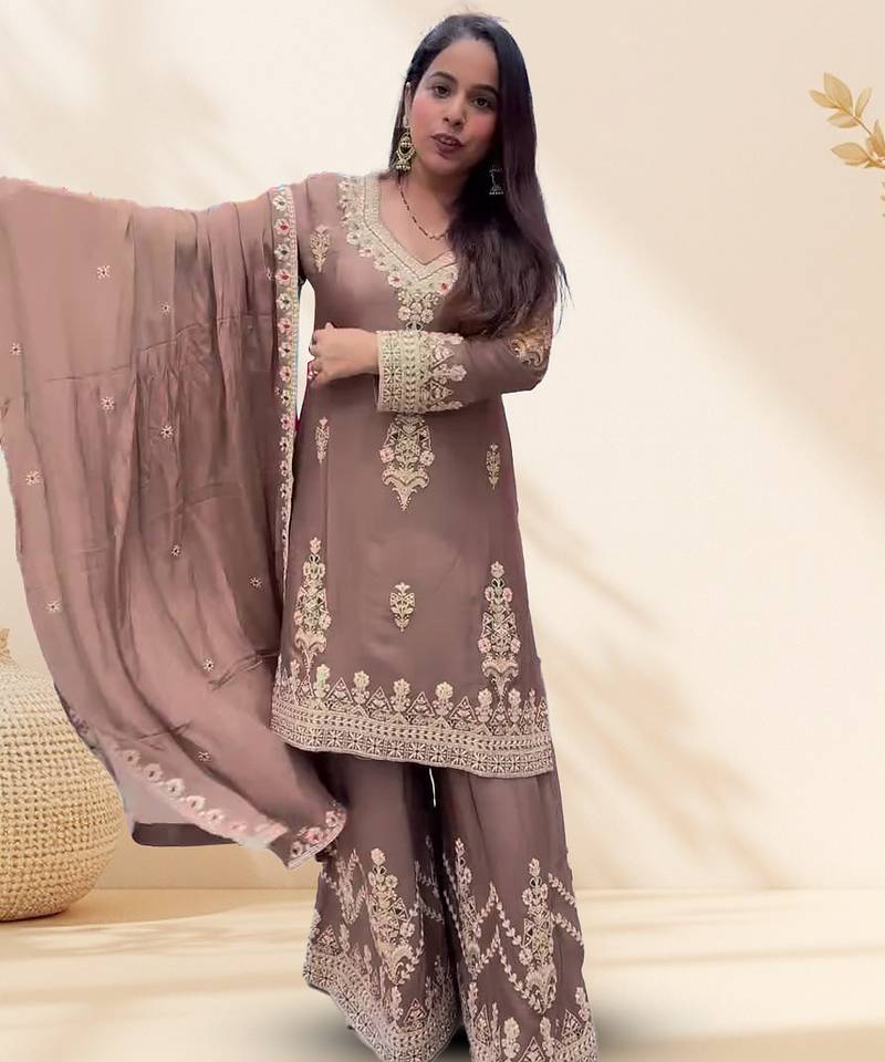 Brown embroidered kurta set