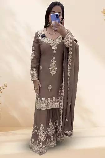 Brown embroidered kurta set