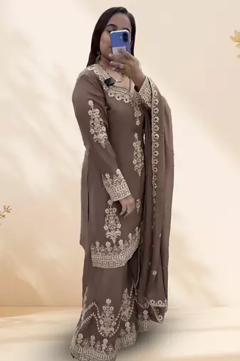 Brown embroidered kurta set