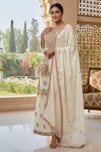 Ivory floral embroidered suit set