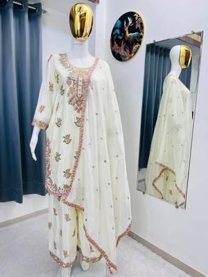 Ivory floral embroidered suit set 3