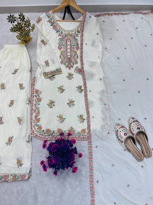 Ivory floral embroidered suit set 4