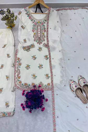 Ivory floral embroidered suit set
