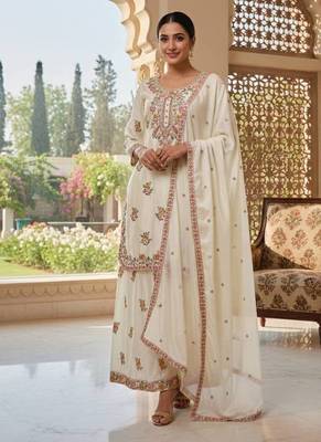 Ivory floral embroidered suit set 1