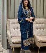 Navy blue embroidered kurta palazzo set