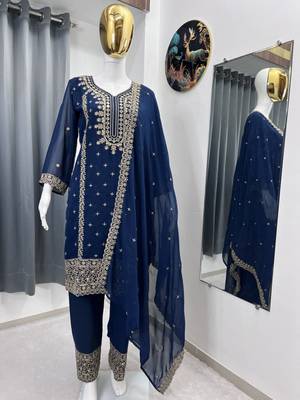 Navy blue embroidered kurta palazzo set 3