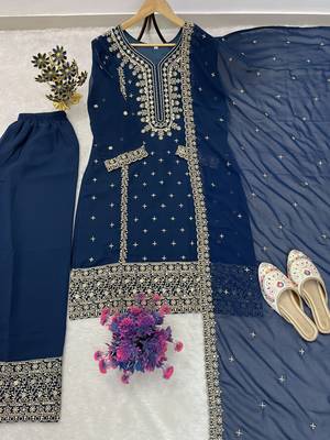 Navy blue embroidered kurta palazzo set 4
