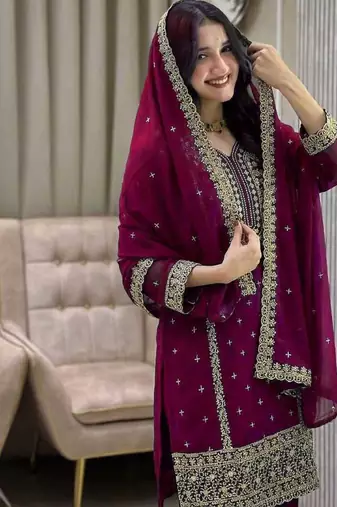 Dark-purple embroidered suit set