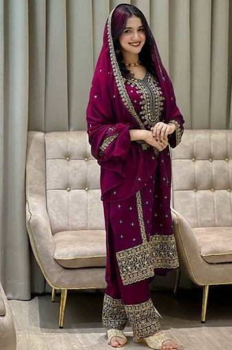 Dark-purple embroidered suit set