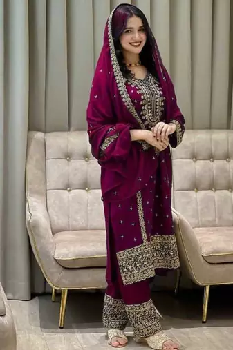 Dark-purple embroidered suit set