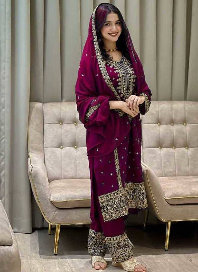 Dark-purple embroidered suit set