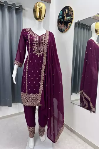 Dark-purple embroidered suit set