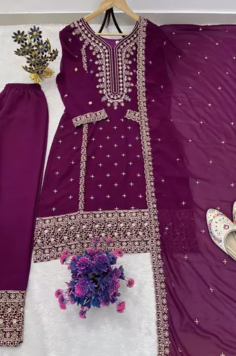 Dark-purple embroidered suit set