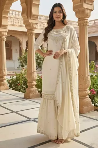 White embroidered palazzo suit
