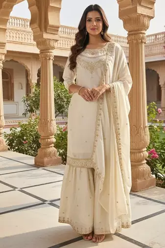 White embroidered palazzo suit