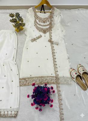 White embroidered palazzo suit 4