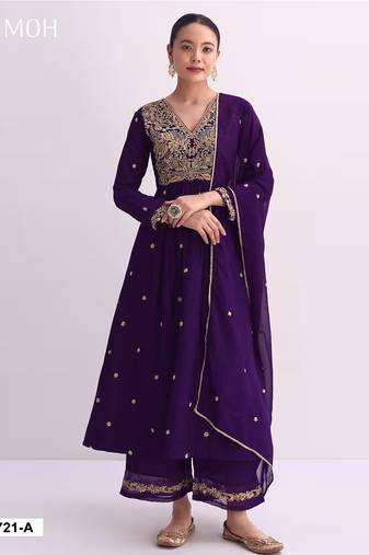 Purple embroidered anarkali suit