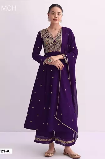 Purple embroidered anarkali suit