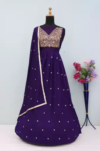 Purple embroidered anarkali suit