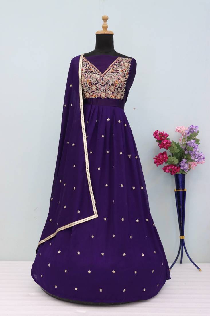 Purple embroidered anarkali suit