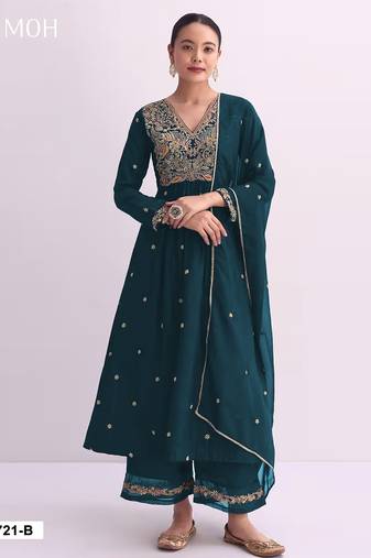 Green embroidered anarkali gown