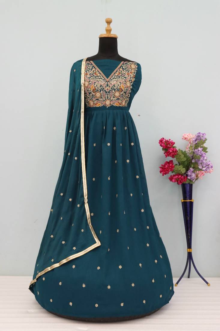 Green embroidered anarkali gown