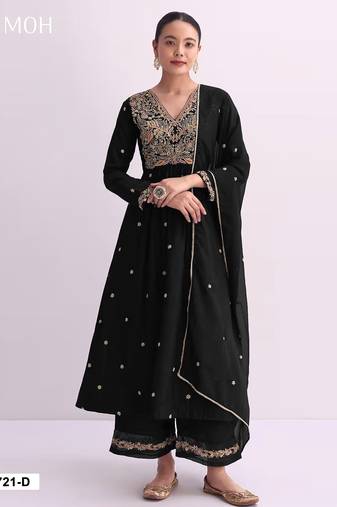 Black embroidered anarkali suit