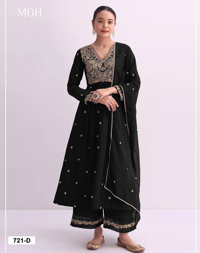 Black embroidered anarkali suit