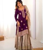 Purple kurta with beige sharara set