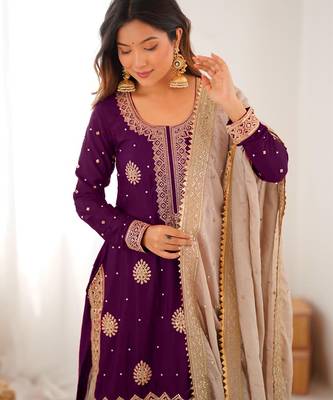 Purple kurta with beige sharara set 3