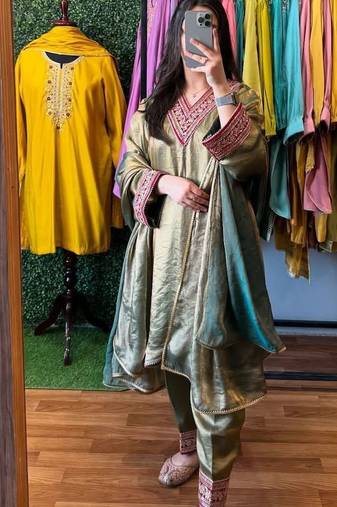 Light green embroidered kurta set