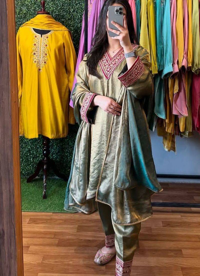 Light green embroidered kurta set