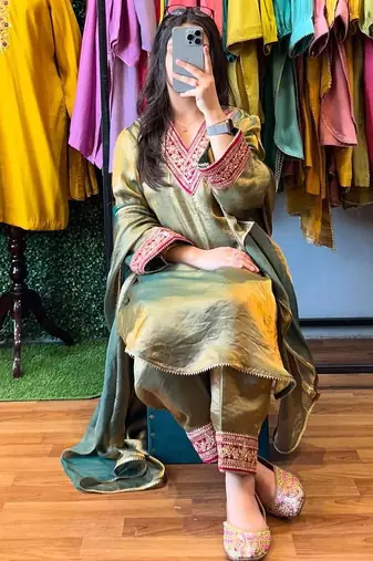 Light green embroidered kurta set