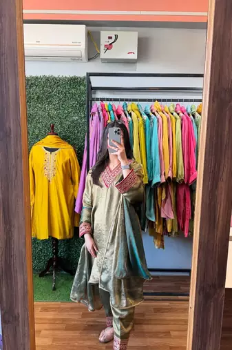 Light green embroidered kurta set