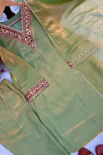 Light green embroidered kurta set
